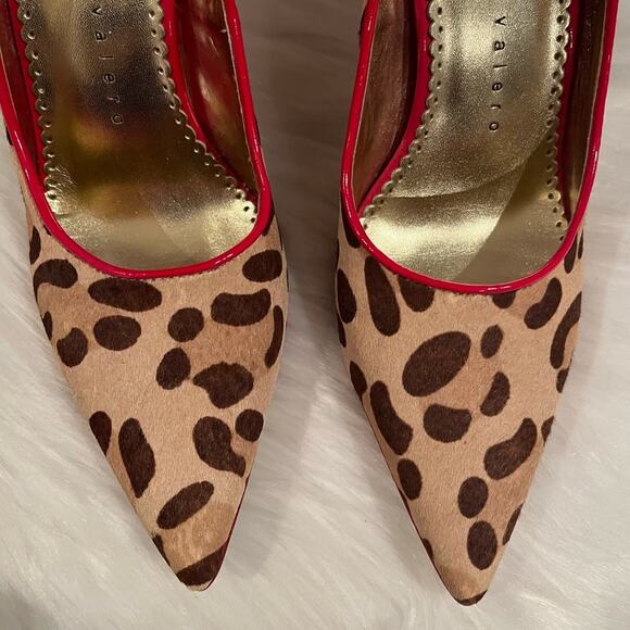 Martinez Valero Leather Calf Hair Leopard Multi Tone Heels Pumps Camel Red 5.5 - Picture 6 of 15